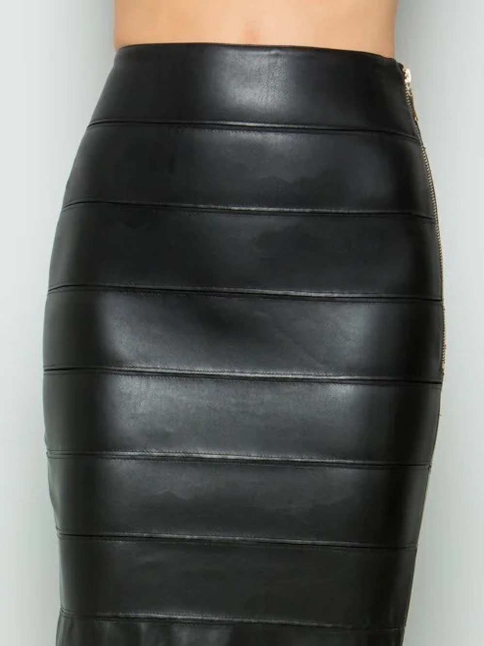 Lena Gabrielle Layered Tiered Faux Leather Pencil Skirt Edgy Streetwear